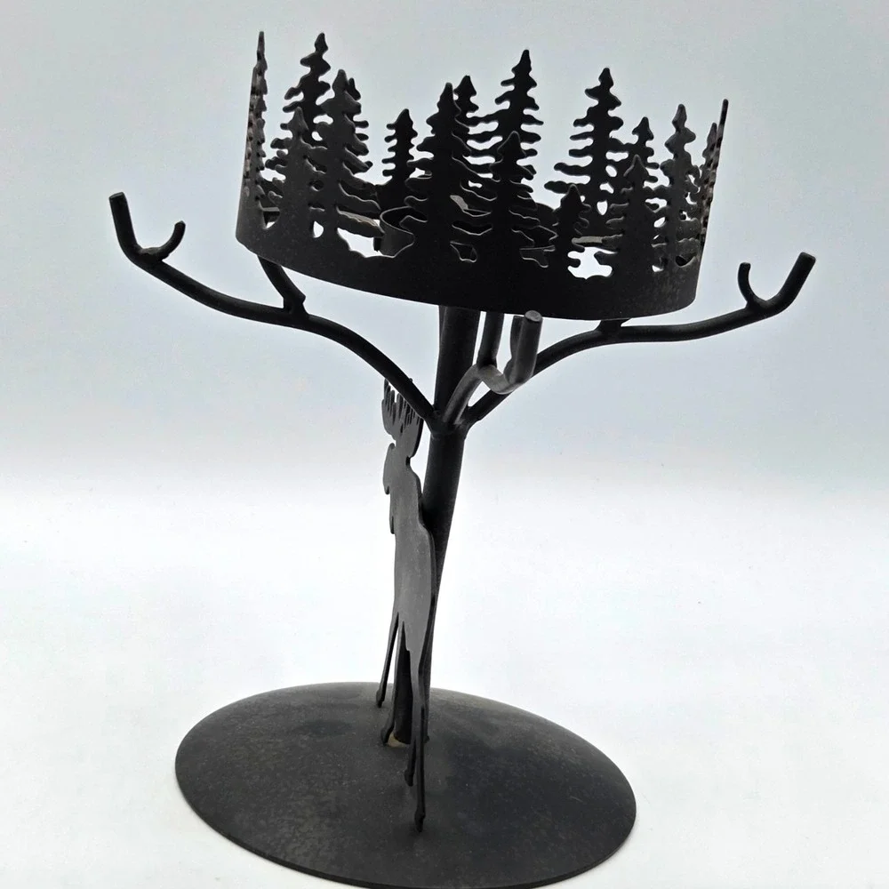 Moose Tealight Candleholder Rustic Black Metal PartyLite Farmhouse Decor‎